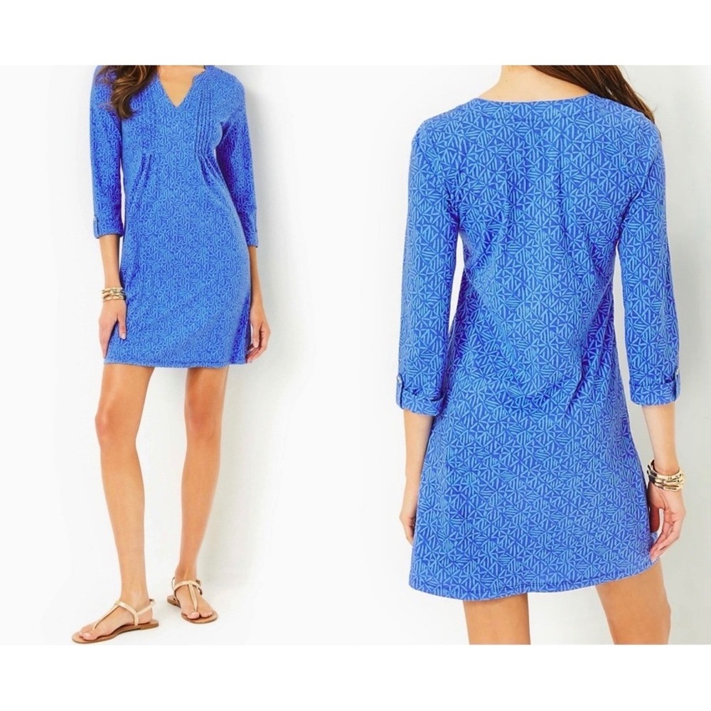 Lilly‎ Pulitzer Fairfax 3/4 Sleeve Dress Alba Blue Easy Peasy Pintucks XS
